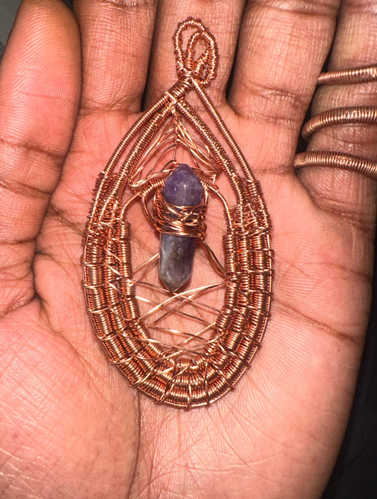 Copper Wire Wrapped Necklace Pendant